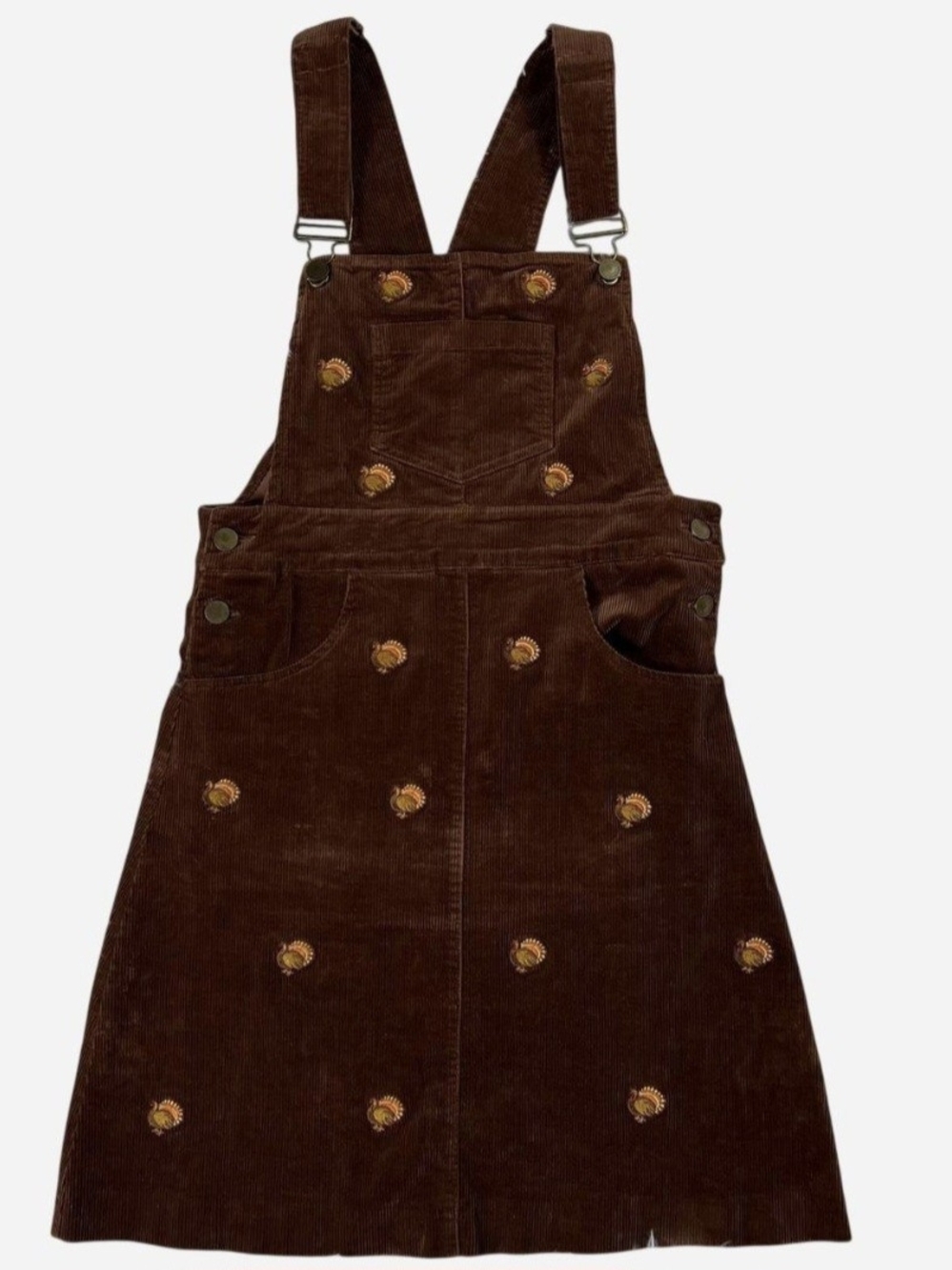Kiel James Patrick Brown Corduroy Embroidered Turkeys Pinafore S